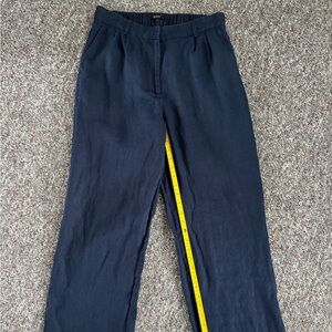 Quince Women 100% Linen Navy Blue Pleated Trousers Size Small